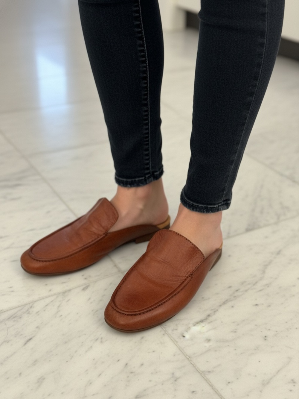 Born Brown Leather Slip-On Mules